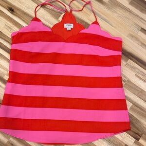 J. Crew Red and Pink Scallop Halter Stripe Camisole
